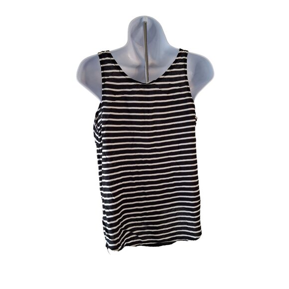 Old Navy Black White Striped Tank L Soft Rayon Breezy Summer Beach - Picture 3 of 8